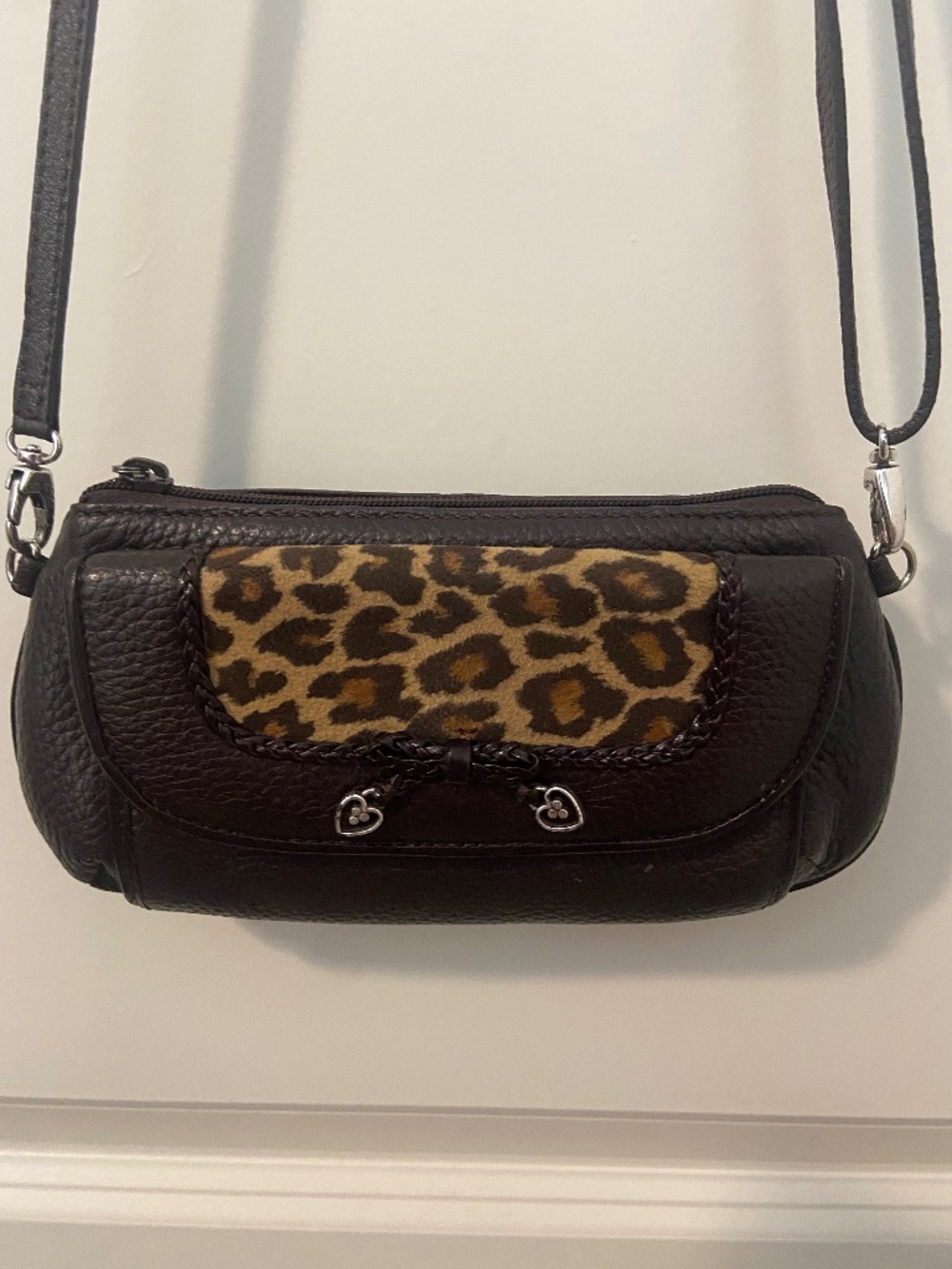 Brighton Brown Leather with Leopard Accent Crossbody
